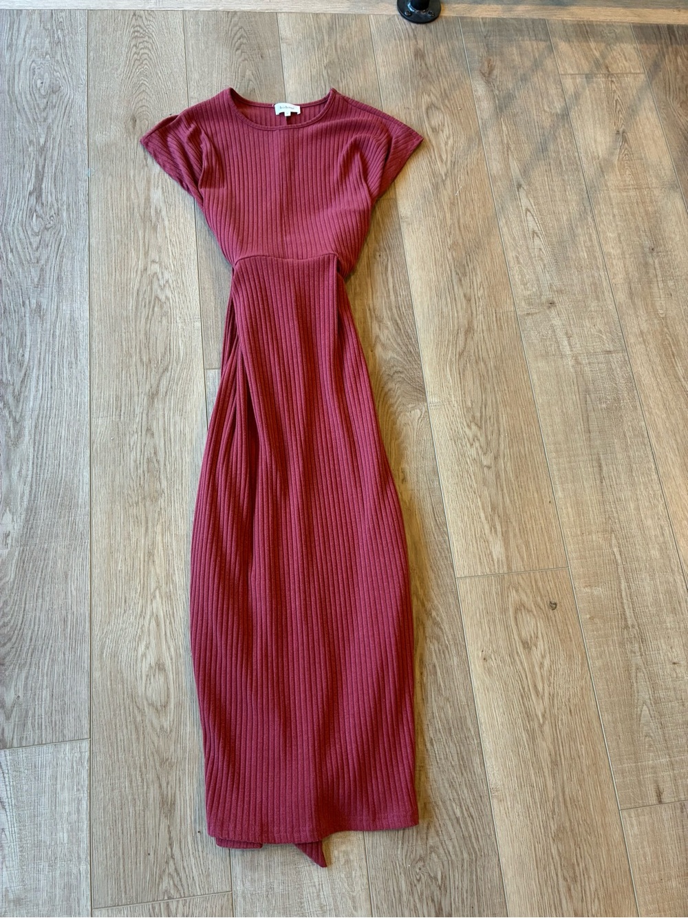 Bohme Ribbed Maxi Dress Burnt Orange Short sleeve Tie Back Small minimalist
